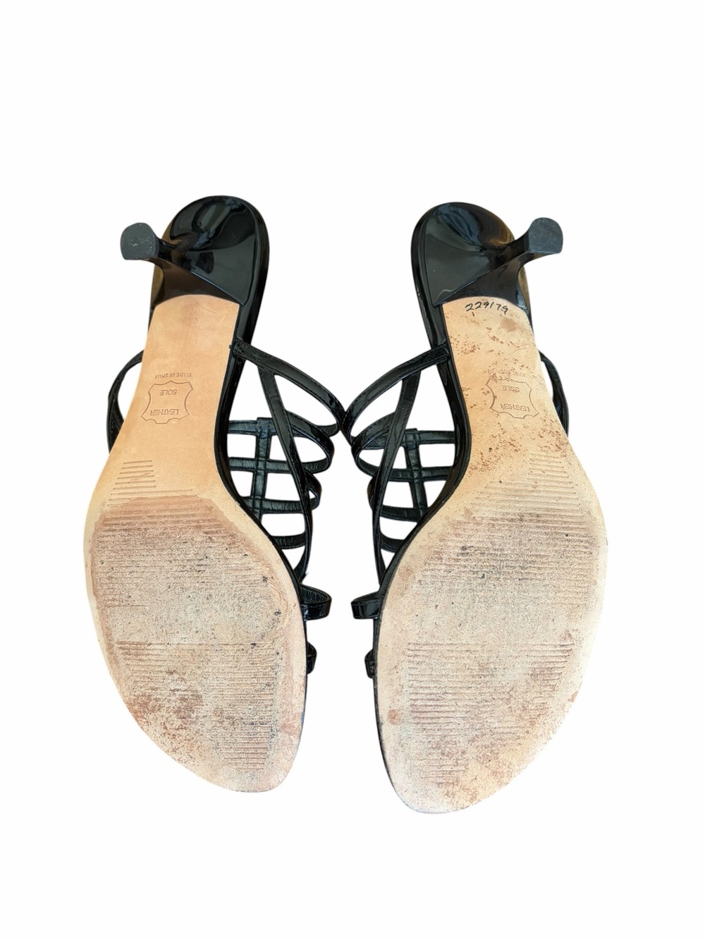 Stuart Weitzman 90s Carcel Black Patent Leather Strappy Kitten Heels Sandals - Picture 2 of 6